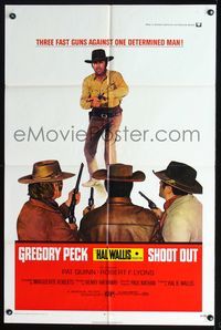 7k655 SHOOT OUT 1sh '71 great full-length image of gunfighter Gregory Peck facing down baddies!