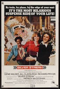 7k662 SILVER STREAK style A 1sh '76 art of Gene Wilder, Richard Pryor & Jill Clayburgh by Gross!