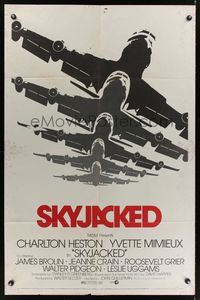 7k673 SKYJACKED flat finish 1sh '72 Charlton Heston, Yvette Mimieux, art of Boeing 707 airplane!