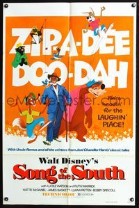 7k688 SONG OF THE SOUTH 1sh R73 Walt Disney, Uncle Remus, Br'er Rabbit, Fox & Bear!