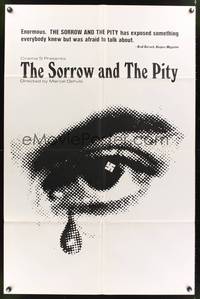 7k690 SORROW & THE PITY 1sh '71 Marcel Ophuls classic WWI documentary, swastika in eye art!