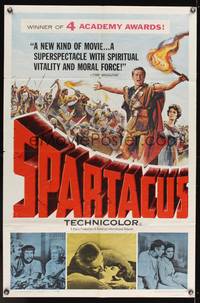 7k691 SPARTACUS 1sh '61 classic Stanley Kubrick & Kirk Douglas epic, cool gladiator artwork!