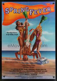 7k697 SPRING FEVER 1sh '82 Canadian beach comedy, wacky art of girls pouring beer on guy!