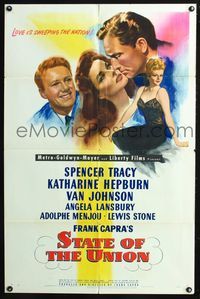 7k710 STATE OF THE UNION 1sh '48 Spencer Tracy, Katharine Hepburn, Angela Lansbury, Frank Capra!