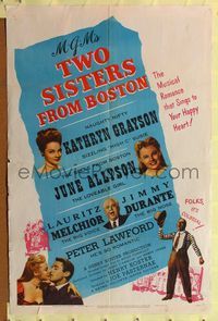 7k808 TWO SISTERS FROM BOSTON 1sh '46 Kathryn Grayson, June Allyson, Jimmy Durante, Peter Lawford