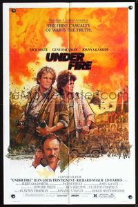 7k816 UNDER FIRE 1sh '83 Nick Nolte, Gene Hackman, Joanna Cassidy, great Drew Struzan art!