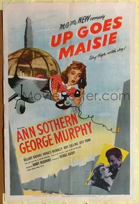 7k827 UP GOES MAISIE 1sh '46 art of wacky sky high Ann Sothern in airplane + with George Murphy!