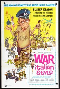 7k850 WAR ITALIAN STYLE 1sh '66 Due Marines e un Generale, cool WWII cartoon art of Buster Keaton!