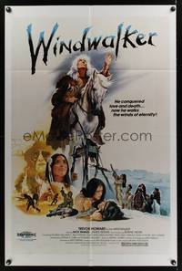 7k876 WINDWALKER 1sh '80 Trevor Howard, cool art of Native American Indians by Joseph Smith!