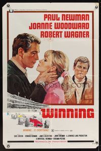 7k877 WINNING 1sh '69 Paul Newman, Joanne Woodward, Indy car racing art by Howard Terpning!