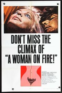 7k882 WOMAN ON FIRE 1sh '70 Don't Miss the Climax, sexy title treatment art!