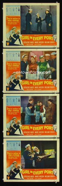 7m654 GIRL IN EVERY PORT 4 LCs '52 wacky sailor Groucho Marx, William Bendix!