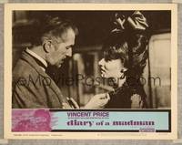 7r250 DIARY OF A MADMAN LC #5 '63 close up of Vincent Price admiring Nancy Kovack's necklace!
