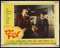 7r299 FLY LC #7 '58 Vincent Price & Herbert Marshall in lab trying to understand!