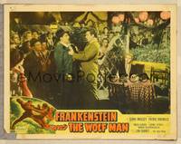 7r309 FRANKENSTEIN MEETS THE WOLF MAN LC #5 R49 Lon Chaney Jr. in crowded cafe grabbing man!