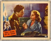 7r433 KISS THE BLOOD OFF MY HANDS LC #6 '48 c/u of intense Burt Lancaster & scared Joan Fontaine!
