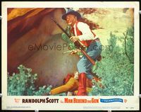 7r499 MAN BEHIND THE GUN LC #3 '52 Randolph Scott full-length holding pistol and rifle!