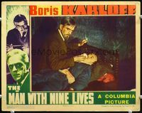 7r509 MAN WITH NINE LIVES LC '40 close up of creepy Boris Karloff using chloroform on man!