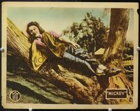 7r528 MICKEY LC '18 great close image of Mabel Normand laying in crook of tree, Mack Sennett!