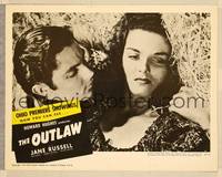 7r605 OUTLAW photolobby R50 close up of Jane Russell & Jack Buetel in the hay, Howard Hughes