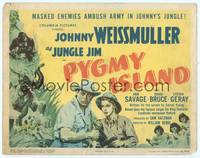 7r064 PYGMY ISLAND TC '50 art of Johnny Weissmuller as Jungle Jim with Ann Savage in pith helmet!
