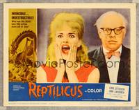 7r651 REPTILICUS LC #5 '62 wacky close up image of screaming Ann Smyrner & guy in bowtie!