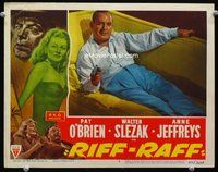 7r658 RIFF-RAFF LC #6 '47 great close up of Pat O'Brien laying on couch pointing gun!