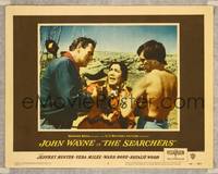 7r683 SEARCHERS LC #6 '56 John Ford, John Wayne & barechested Jeff Hunter confront Indian woman!
