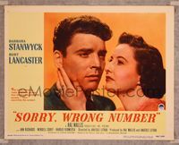 7r722 SORRY WRONG NUMBER LC #3 '48 best super close up of Burt Lancaster & Barbara Stanwyck!