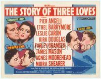 7r081 STORY OF THREE LOVES TC '53 Kirk Douglas, Pier Angeli, Leslie Caron, Granger, Mason