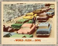 7r861 WORLD, THE FLESH & THE DEVIL LC #4 '59 Harry Belafonte on bridge choked with empty cars!
