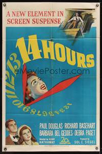 7s005 14 HOURS 1sh '51 Richard Basehart, Paul Douglas, Barbara Bel Geddes, cool clock design!