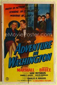 7s013 ADVENTURE IN WASHINGTON 1sh '41 Herbert Marshall, Virginia Bruce, scandal in Congress!