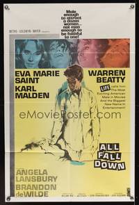 7s022 ALL FALL DOWN 1sh '62 Warren Beatty, Eva Marie Saint, Karl Malden, John Frankenheimer!