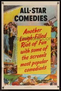 7s026 ALL-STAR COMEDIES 1sh '50 Columbia comedy shorts, cool border artwork!