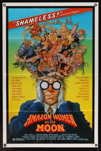 7s034 AMAZON WOMEN ON THE MOON 1sh '87 Joe Dante, cool wacky artwork of cast by William Stout!