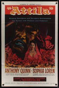 7s052 ATTILA 1sh R62 The Hun, art of Anthony Quinn in title role & sexy Sophia Loren!