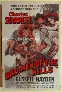 7s057 BAD MEN OF THE HILLS 1sh '42 Charles Starrett, Russell Hayden, thrills fill the plains!