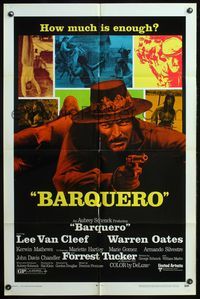 7s061 BARQUERO 1sh '70 Lee Van Cleef with gun, Warren Oates, cool artwork!