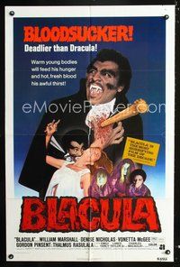 7s083 BLACULA 1sh '72 black vampire William Marshall is deadlier than Dracula, great image!