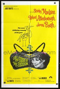 7s085 BLISS OF MRS. BLOSSOM 1sh '68 Shirley MacLaine, Richard Attenborough, wacky bra design!