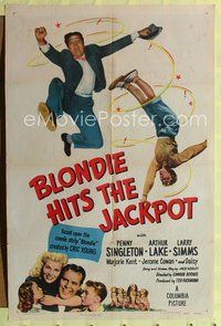 7s087 BLONDIE HITS THE JACKPOT 1sh '49 pretty Penny Singleton & goofy Arthur Lake!