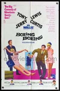 7s090 BOEING BOEING 1sh '65 Tony Curtis & Jerry Lewis in the big comedy of nineteen sexty-sex!