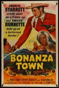 7s092 BONANZA TOWN 1sh '51 Charles Starrett as Durango Kid & Smiley Burnette!
