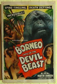 7s094 BORNEO 1sh R40s Borneo Land of the Devil Beast, spine-tingling, death defying, incredible!
