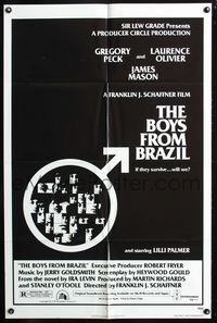 7s095 BOYS FROM BRAZIL 1sh '78 Gregory Peck is a Nazi on the run from Laurence Olivier!