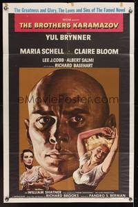 7s114 BROTHERS KARAMAZOV 1sh '58 huge headshot of Yul Brynner, sexy Maria Schell & Claire Bloom!