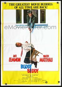 7s119 BUDDY BUDDY int'l 1sh '81 Walter Matthau hangs Jack Lemmon out of a window in a chair!