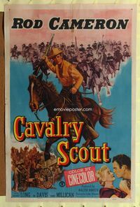7s152 CAVALRY SCOUT 1sh '51 western action art of cowboy Rod Cameron on horseback!