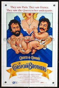 7s165 CHEECH & CHONG'S THE CORSICAN BROTHERS 1sh '84 art of Cheech Marin & Tommy Chong as babies!